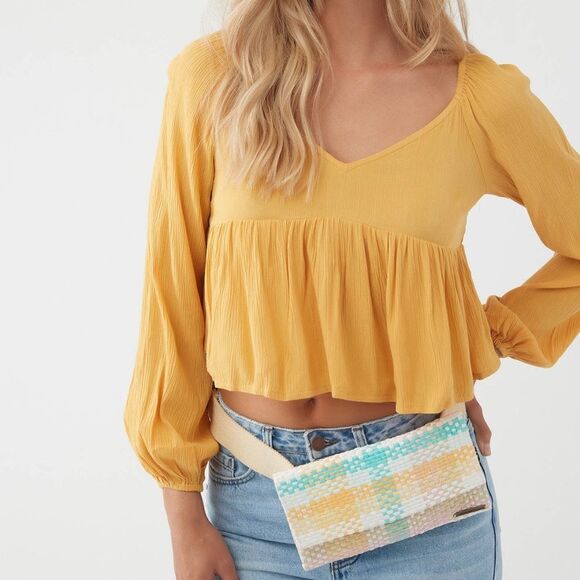 Oneill Belle Top Long Sleeve Orange Yellow Blouse Size Large - Picture 1 of 7